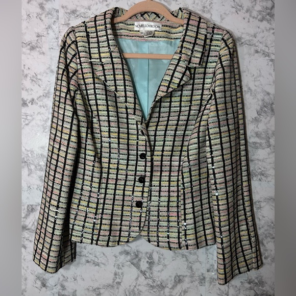 Vtg Noviello-Bloom Suits Ladies Sequin Turquoise Silk Jacket Size 12 NWT - Picture 1 of 5